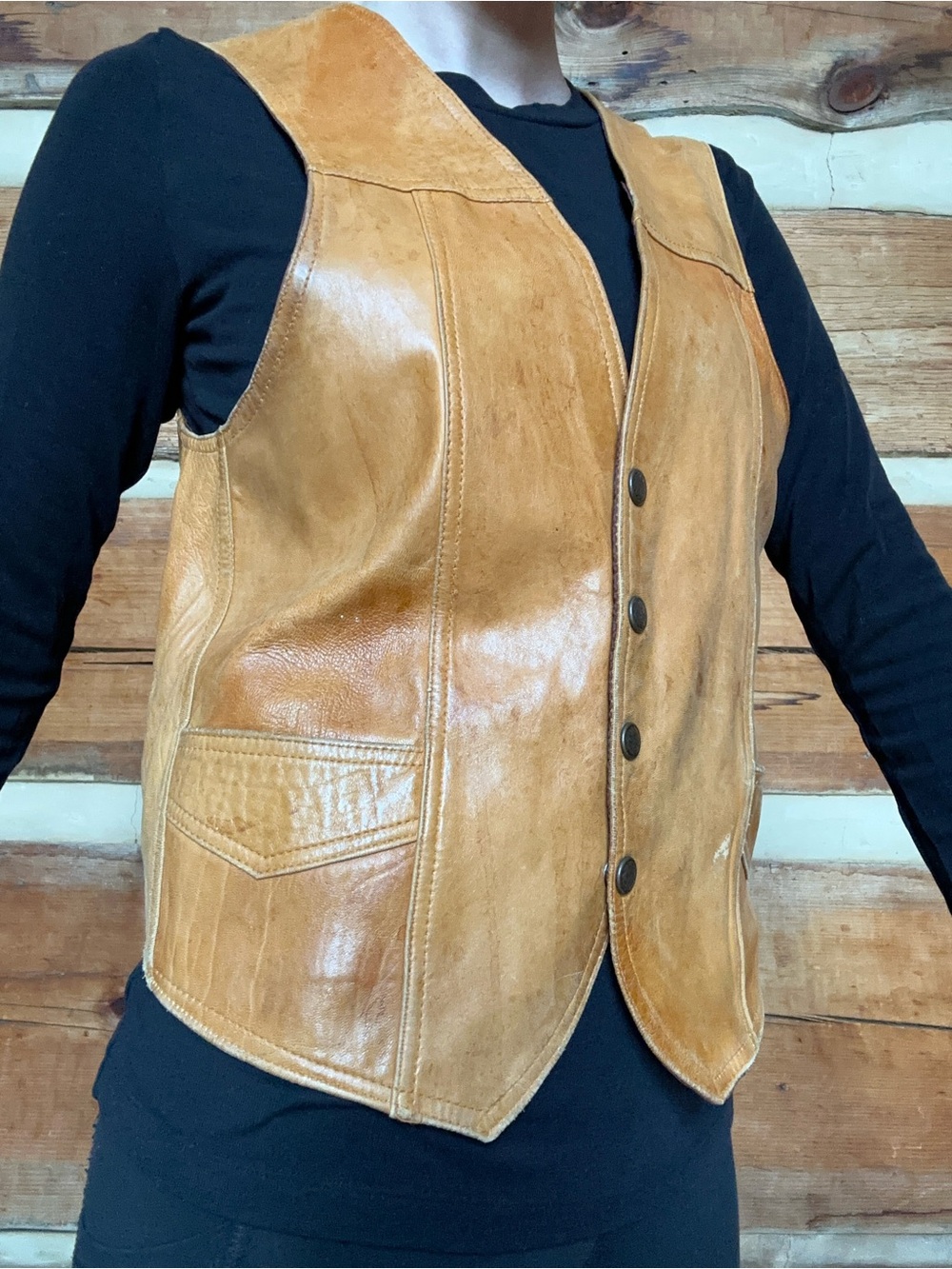 Vintage Tan Leather Vest - Picture 4 of 4